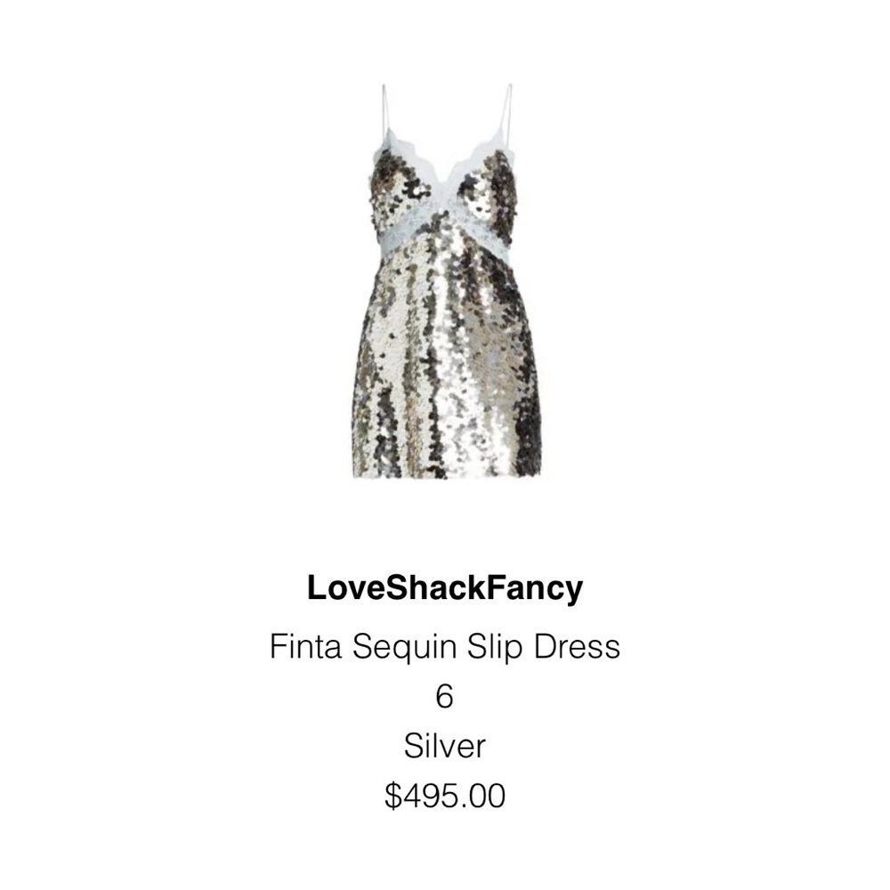 LoveShackFancy Silver Sequin Slip Dress